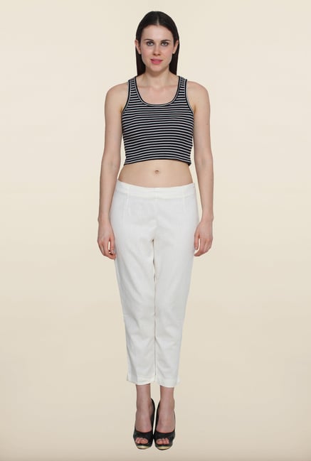 Aurelia White Solid Cigarette Pants Aurelia White Solid Cigarette Pants
