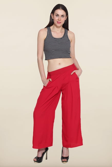 Aurelia Red Solid Pleated Palazzo Aurelia Red Solid Pleated Palazzo