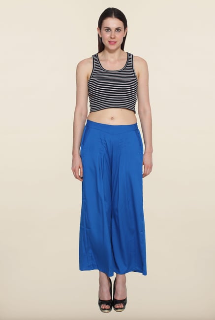 Aurelia Blue Solid Pleated Palazzo Aurelia Blue Solid Pleated Palazzo