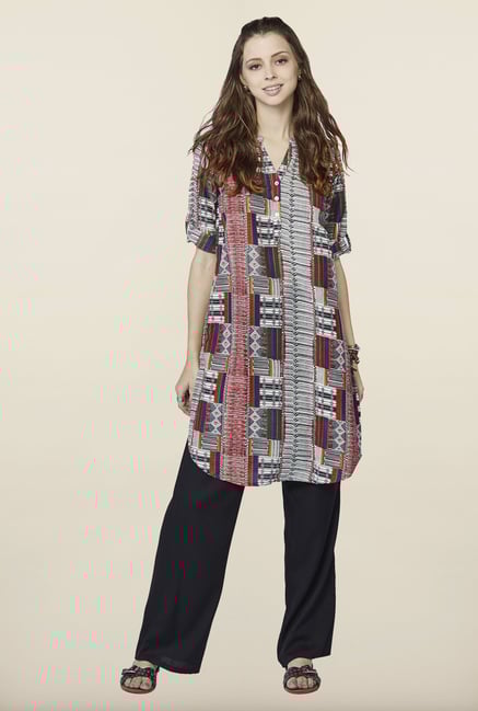 Global Desi Grey & Brown Printed Kurti Global Desi Grey & Brown Printed Kurti