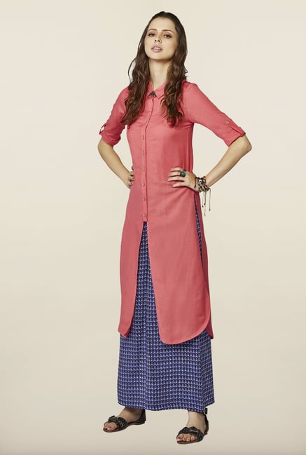 Global Desi Coral Solid Kurti Global Desi Coral Solid Kurti