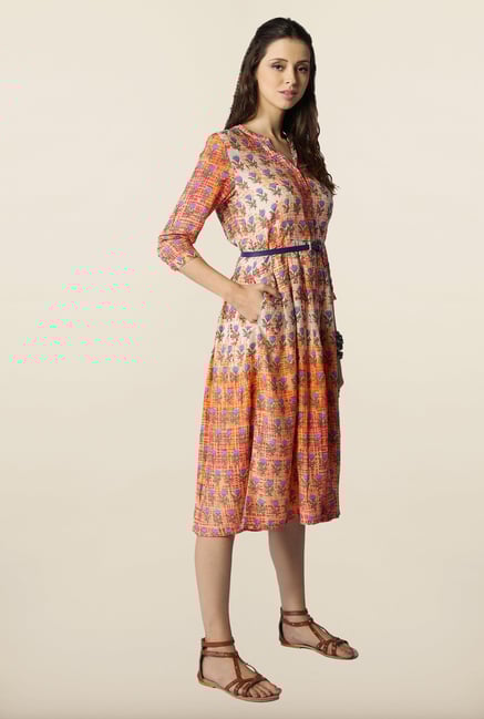 Global Desi Orange Floral Printed Dress Global Desi Orange Floral Printed Dress