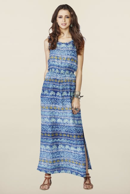 Global Desi Blue Floral Printed Maxi Dress Global Desi Blue Floral Printed Maxi Dress