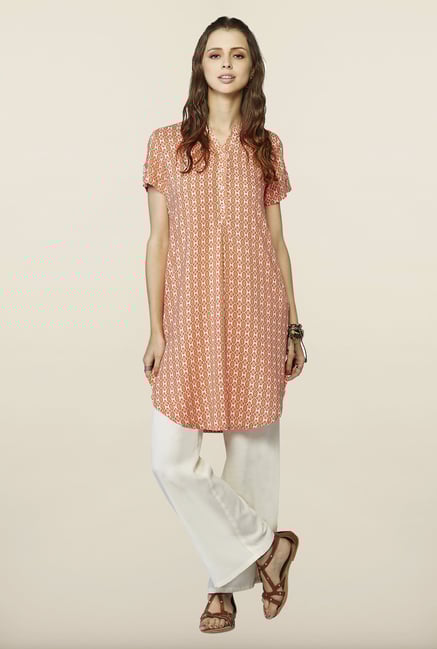 Global Desi Peach Printed Kurti Global Desi Peach Printed Kurti