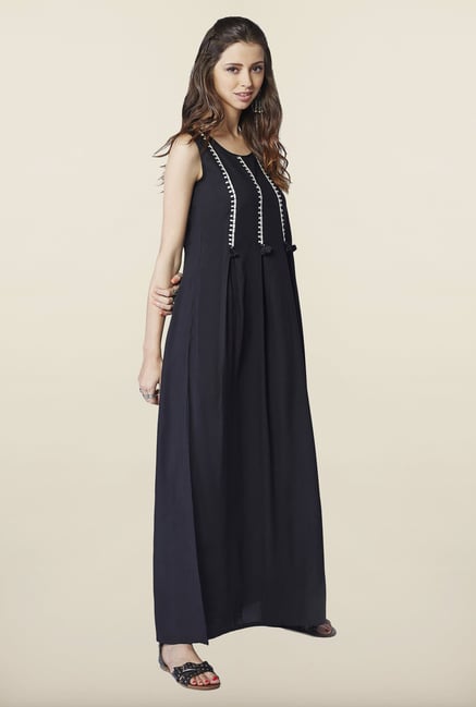 Global Desi Black Solid Maxi Dress Global Desi Black Solid Maxi Dress