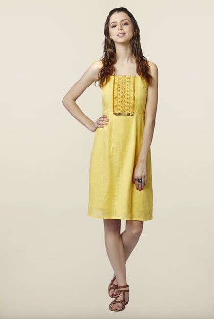 Global Desi Yellow Solid Dress Global Desi Yellow Solid Dress