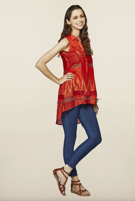 Global Desi Orange High Low Printed Tunic Global Desi Orange High Low Printed Tunic