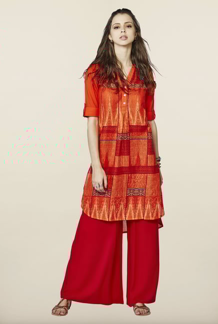 Global Desi Orange High Low Kurti Global Desi Orange High Low Kurti