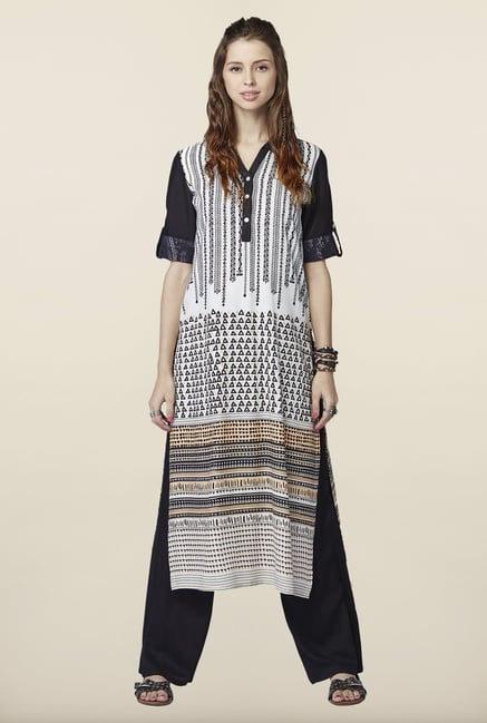 Global Desi White & Black Printed Kurti Global Desi White & Black Printed Kurti