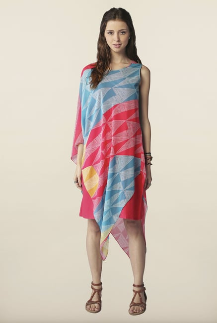 Global Desi Coral & Blue Asymmetric Dress Global Desi Coral & Blue Asymmetric Dress