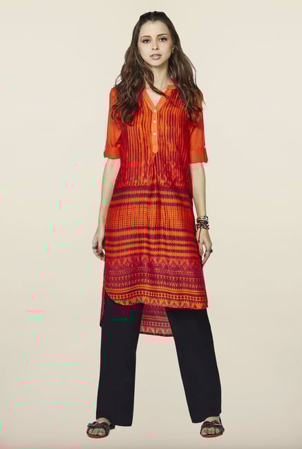 Global Desi Orange Printed Kurti Global Desi Orange Printed Kurti