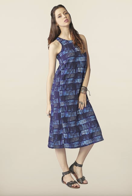 Global Desi Blue Printed Midi Dress Global Desi Blue Printed Midi Dress