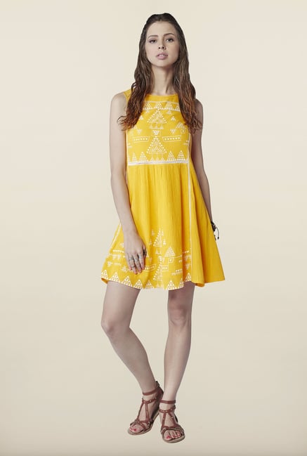 Global Desi Yellow Tribal Printed Dress Global Desi Yellow Tribal Printed Dress
