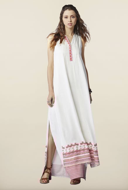 Global Desi Cream Solid Maxi Dress Global Desi Cream Solid Maxi Dress