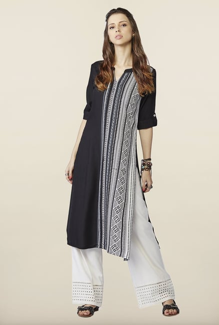 Global Desi Black & White Printed Kurta Global Desi Black & White Printed Kurta