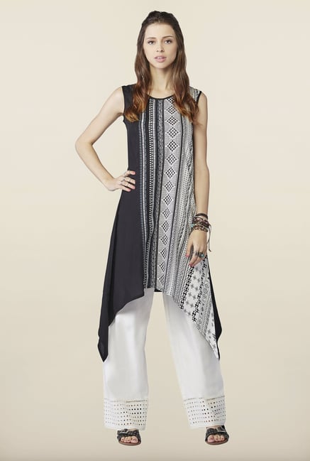 Global Desi Black & White Printed Tunic Global Desi Black & White Printed Tunic