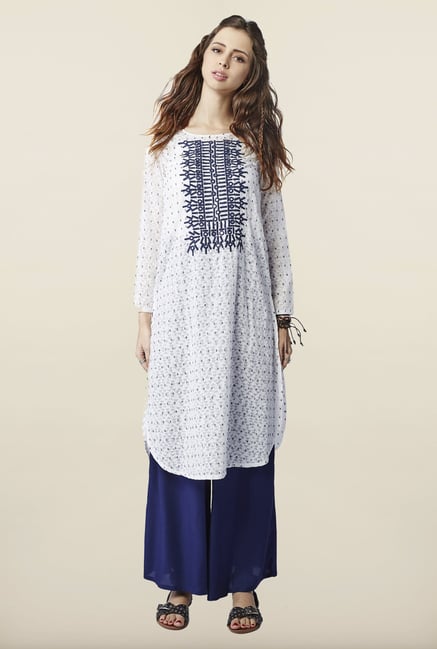 Global Desi White Embroidered Kurti Global Desi White Embroidered Kurti
