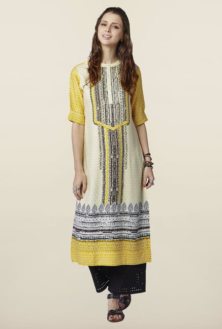 Global Desi Beige Printed Kurta Global Desi Beige Printed Kurta
