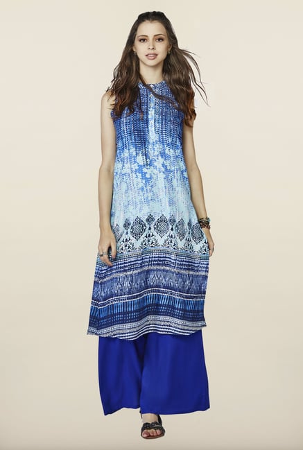 Global Desi Blue Floral Print Kurti Global Desi Blue Floral Print Kurti