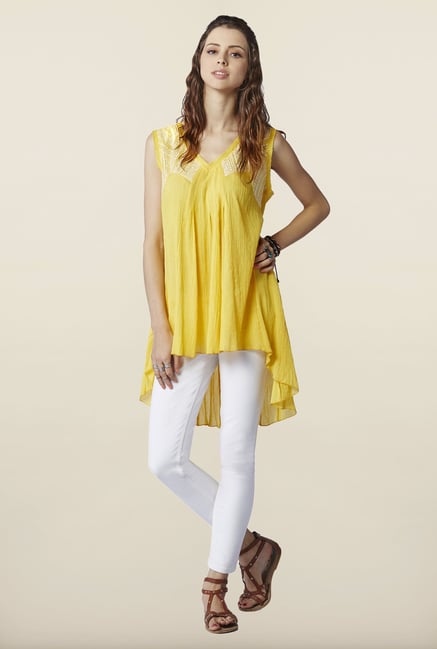 Global Desi Yellow Embroidered Tunic Global Desi Yellow Embroidered Tunic