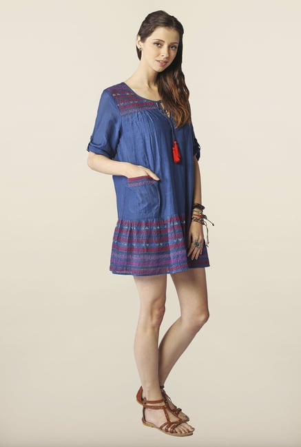 Global Desi Indigo Embroidered Tunic Global Desi Indigo Embroidered Tunic