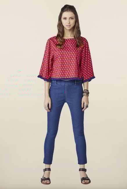 Global Desi Red Floral Printed Top Global Desi Red Floral Printed Top