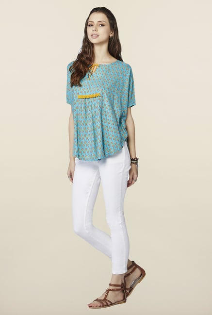 Global Desi Aqua Floral Printed Top Global Desi Aqua Floral Printed Top