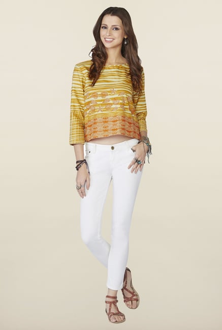 Global Desi Orange Printed Regular Fit Top Global Desi Orange Printed Regular Fit Top