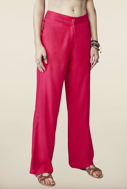 Global Desi Hot Pink Solid Trousers Global Desi Hot Pink Solid Trousers