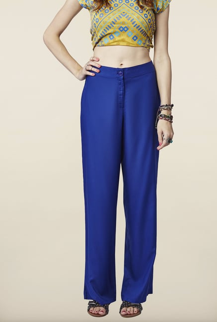 Global Desi Blue Solid Trousers Global Desi Blue Solid Trousers