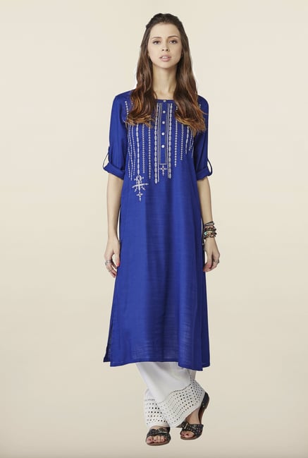 Global Desi Blue Embroidered Kurta Global Desi Blue Embroidered Kurta