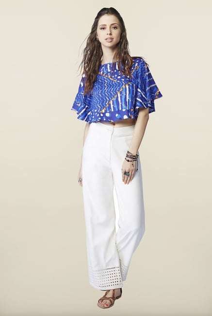 Global Desi Blue Printed Crop Top Global Desi Blue Printed Crop Top