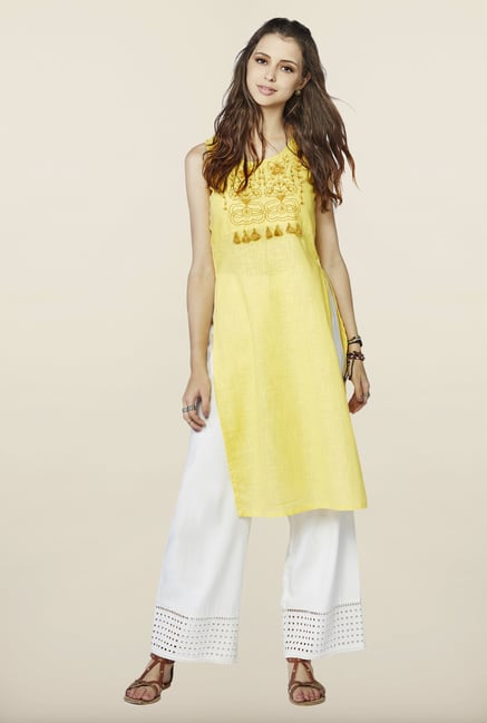 Global Desi Yellow Cotton Kurti Global Desi Yellow Cotton Kurti