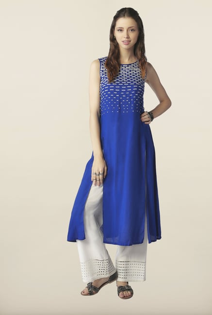 Global Desi Blue Embroidered Kurti Global Desi Blue Embroidered Kurti