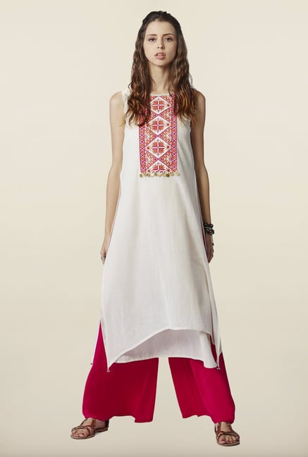 Global Desi Cream Embroidered Cotton Kurta Global Desi Cream Embroidered Cotton Kurta