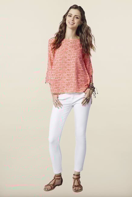 Global Desi Orange Printed Top Global Desi Orange Printed Top