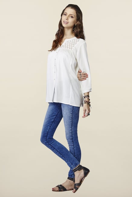 Global Desi Off White Solid Button Down Top Global Desi Off White Solid Button Down Top