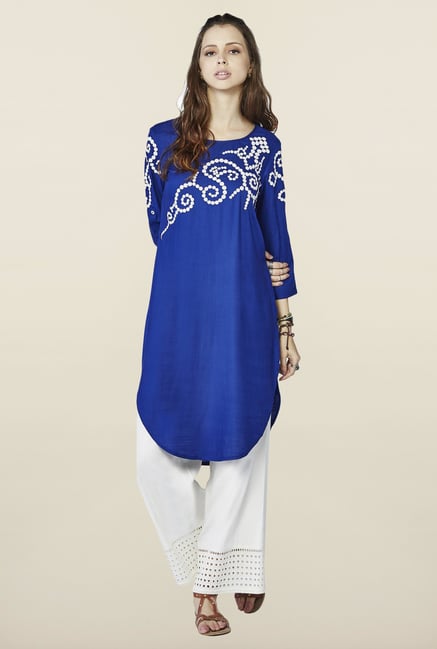 Global Desi Blue Embroidered kurti Global Desi Blue Embroidered kurti