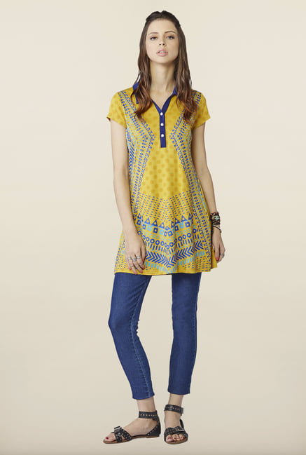 Global Desi Mustard Regular Fit Tunic Global Desi Mustard Regular Fit Tunic