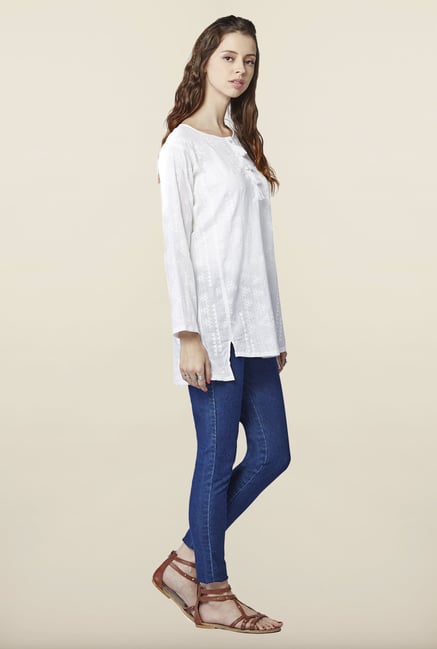 Global Desi White Printed Cotton Tunic Global Desi White Printed Cotton Tunic