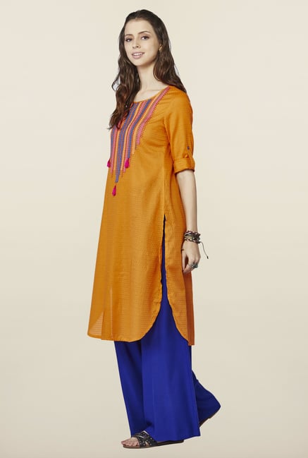 Global Desi Orange Embroidered kurti Global Desi Orange Embroidered kurti