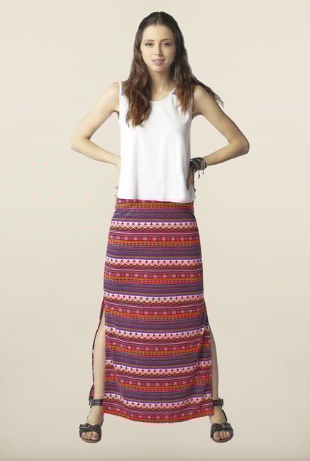 Global Desi Multicolor Printed Side Slit Skirt Global Desi Multicolor Printed Side Slit Skirt