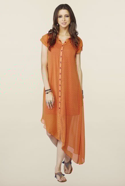 Global Desi Orange Printed Tunic Global Desi Orange Printed Tunic