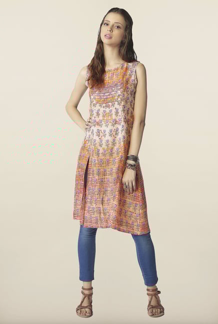 Global Desi Orange Floral Print Kurti Global Desi Orange Floral Print Kurti