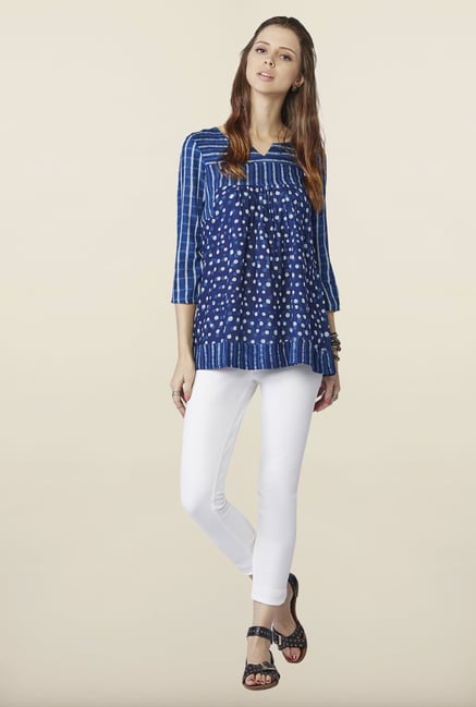 Global Desi Blue Printed Cotton Top Global Desi Blue Printed Cotton Top