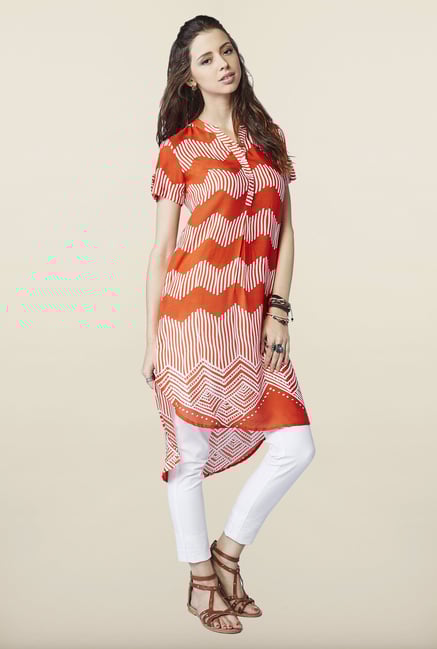 Global Desi Orange Printed Tunic Global Desi Orange Printed Tunic