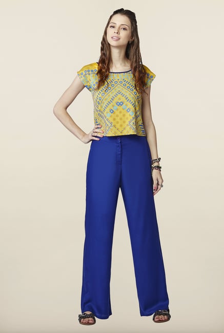 Global Desi Mustard Printed Crop Top Global Desi Mustard Printed Crop Top