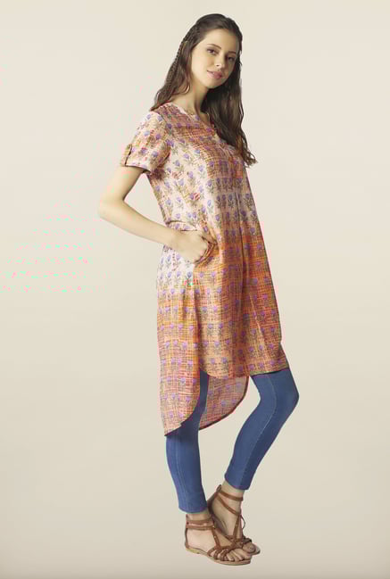 Global Desi Orange High Low Printed Tunic Global Desi Orange High Low Printed Tunic