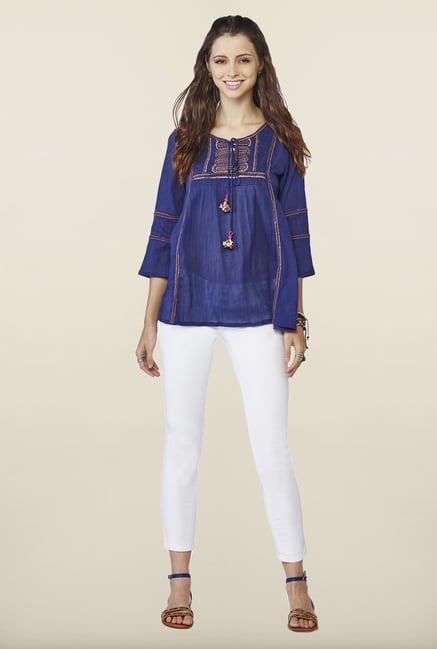 Global Desi Indigo Solid Regular Fit Top Global Desi Indigo Solid Regular Fit Top