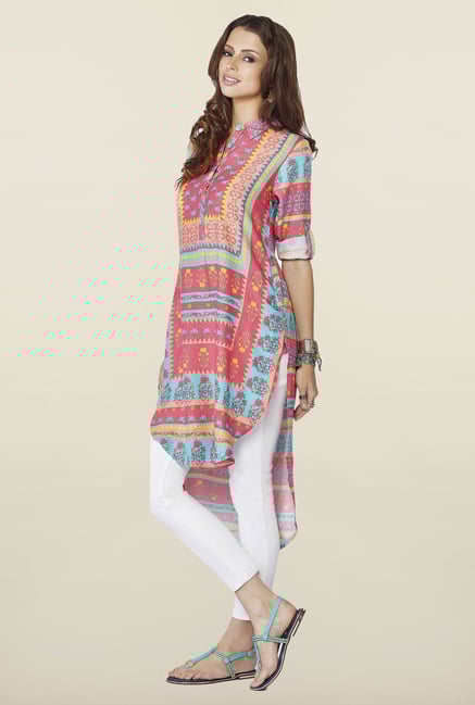 Global Desi Multicolor Printed High Low Kurti Global Desi Multicolor Printed High Low Kurti